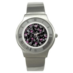 Flamingo Pattern Stainless Steel Watch by Valentinaart