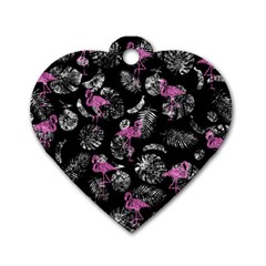 Flamingo Pattern Dog Tag Heart (two Sides) by Valentinaart