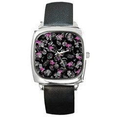 Flamingo Pattern Square Metal Watch by Valentinaart