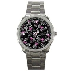 Flamingo Pattern Sport Metal Watch by Valentinaart