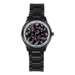 Flamingo Pattern Stainless Steel Round Watch by Valentinaart