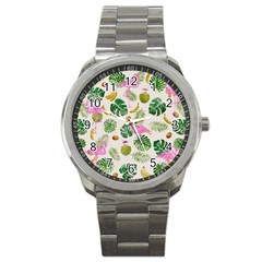 Flamingo Pattern Sport Metal Watch by Valentinaart