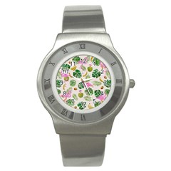 Flamingo Pattern Stainless Steel Watch by Valentinaart