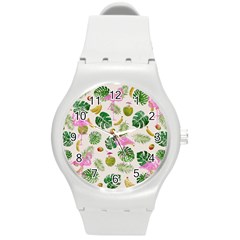 Flamingo Pattern Round Plastic Sport Watch (m) by Valentinaart