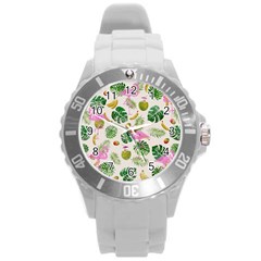 Flamingo Pattern Round Plastic Sport Watch (l)