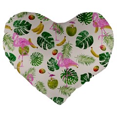 Flamingo Pattern Large 19  Premium Heart Shape Cushions by Valentinaart