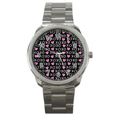 Xo Valentines Day Pattern Sport Metal Watch by Valentinaart