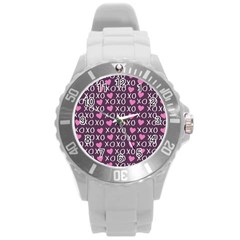 Xo Valentines Day Pattern Round Plastic Sport Watch (l)