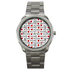 Xo Valentines Day Pattern Sport Metal Watch by Valentinaart