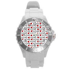 Xo Valentines Day Pattern Round Plastic Sport Watch (l)