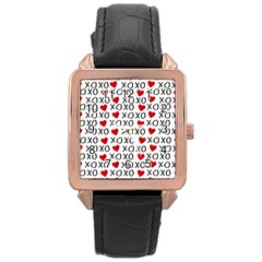 Xo Valentines Day Pattern Rose Gold Leather Watch  by Valentinaart