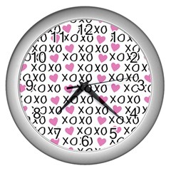 Xo Valentines Day Pattern Wall Clock (silver) by Valentinaart