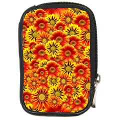 Brilliant Orange And Yellow Daisies Compact Camera Leather Case by retrotoomoderndesigns