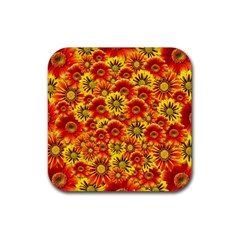 Brilliant Orange And Yellow Daisies Rubber Coaster (square)  by retrotoomoderndesigns