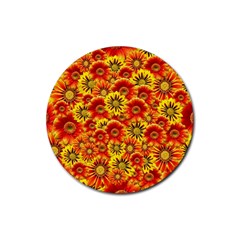 Brilliant Orange And Yellow Daisies Rubber Round Coaster (4 Pack)  by retrotoomoderndesigns