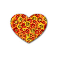 Brilliant Orange And Yellow Daisies Rubber Coaster (heart) 