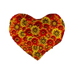 Brilliant Orange And Yellow Daisies Standard 16  Premium Heart Shape Cushions by retrotoomoderndesigns