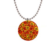 Brilliant Orange And Yellow Daisies 1  Button Necklace by retrotoomoderndesigns