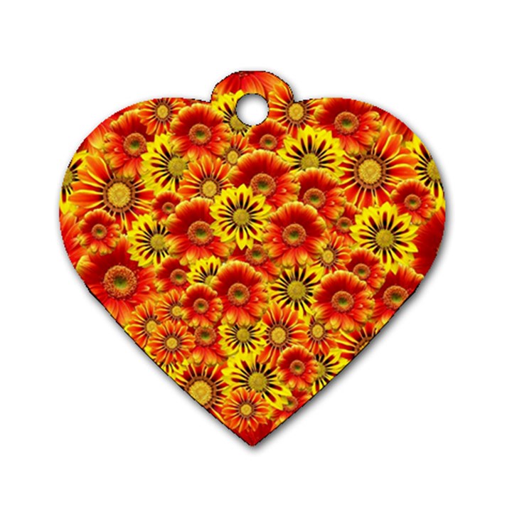 Brilliant Orange And Yellow Daisies Dog Tag Heart (Two Sides)