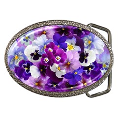 Pretty Purple Pansies Belt Buckles by retrotoomoderndesigns