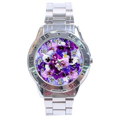 Pretty Purple Pansies Stainless Steel Analogue Watch by retrotoomoderndesigns