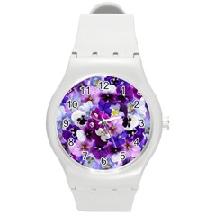 Pretty Purple Pansies Round Plastic Sport Watch (m) by retrotoomoderndesigns