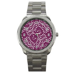 Magenta And White Abstract Print Pattern Sport Metal Watch