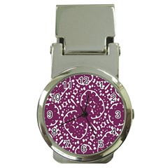 Magenta And White Abstract Print Pattern Money Clip Watches