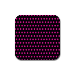 Pink Black Polka Dots Rubber Coaster (Square) 