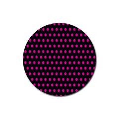 Pink Black Polka Dots Rubber Round Coaster (4 Pack)  by retrotoomoderndesigns