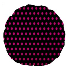 Pink Black Polka Dots Large 18  Premium Round Cushions