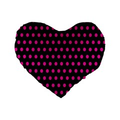 Pink Black Polka Dots Standard 16  Premium Heart Shape Cushions