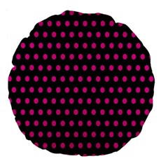 Pink Black Polka Dots Large 18  Premium Flano Round Cushions