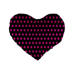 Pink Black Polka Dots Standard 16  Premium Flano Heart Shape Cushions