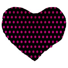 Pink Black Polka Dots Large 19  Premium Flano Heart Shape Cushions