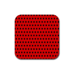 Red Black Polka Dots Rubber Coaster (square)  by retrotoomoderndesigns