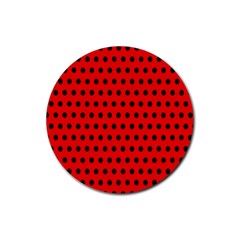 Red Black Polka Dots Rubber Round Coaster (4 Pack)  by retrotoomoderndesigns