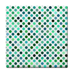 Shades Of Green Polka Dots Tile Coasters by retrotoomoderndesigns