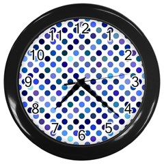 Shades Of Blue Polka Dots Wall Clock (black) by retrotoomoderndesigns