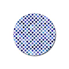 Shades Of Blue Polka Dots Rubber Round Coaster (4 Pack)  by retrotoomoderndesigns