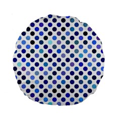 Shades Of Blue Polka Dots Standard 15  Premium Round Cushions by retrotoomoderndesigns