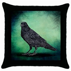 Raven - In Green - Throw Pillow Case (black) by WensdaiAmbrose