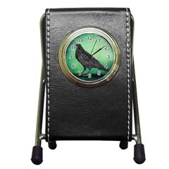 Raven - In Green - Pen Holder Desk Clock by WensdaiAmbrose