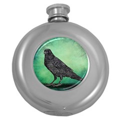 Raven - In Green - Round Hip Flask (5 Oz) by WensdaiAmbrose