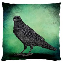 Raven - In Green - Large Flano Cushion Case (two Sides) by WensdaiAmbrose