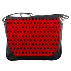 Red Black Polka Dots Messenger Bag by retrotoomoderndesigns