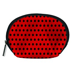 Red Black Polka Dots Accessory Pouch (medium) by retrotoomoderndesigns