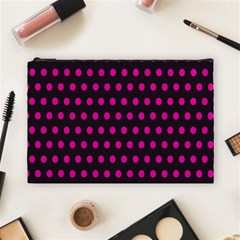 Pink Black Polka Dots Cosmetic Bag (Large)