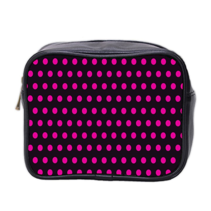 Pink Black Polka Dots Mini Toiletries Bag (Two Sides)