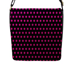 Pink Black Polka Dots Flap Closure Messenger Bag (L)